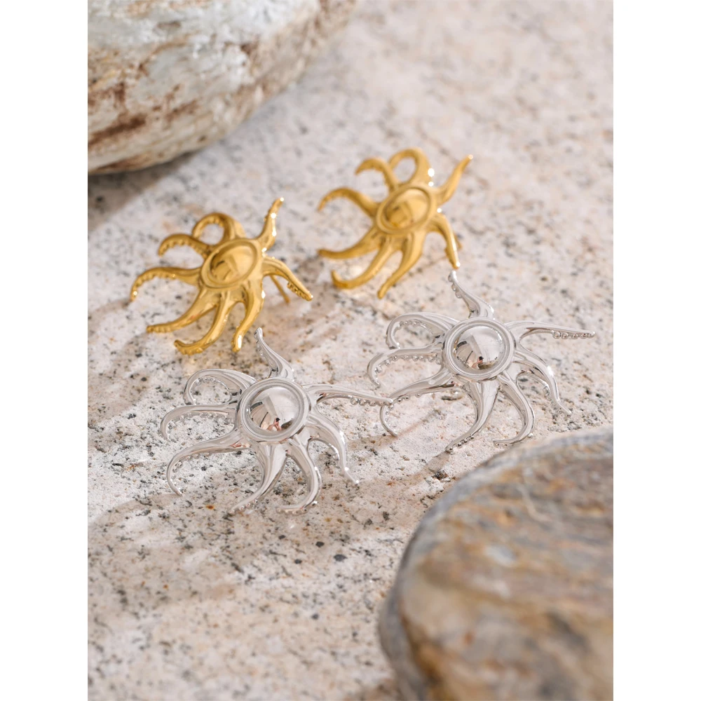 Yhpup Creative Stainless Steel Tentacle Geometry Stud Earrings for Women Summer Holiday Daily Jewelry Recommend