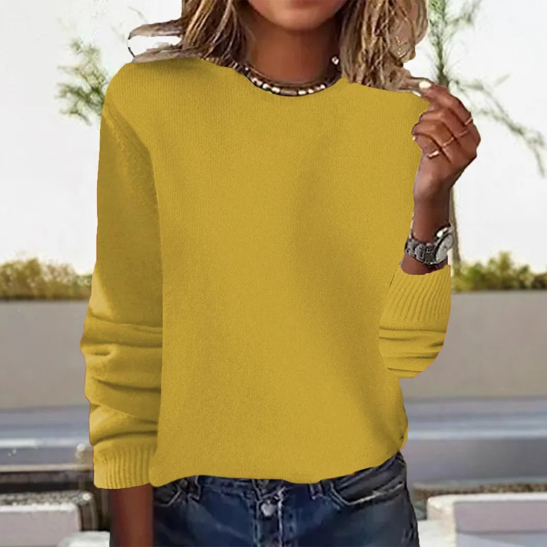 Pullover Sweater Long Sleeve Loose Fit Graceful Elegant with Commuter Regular Length Regular Thickness Round Neck Women Sweater