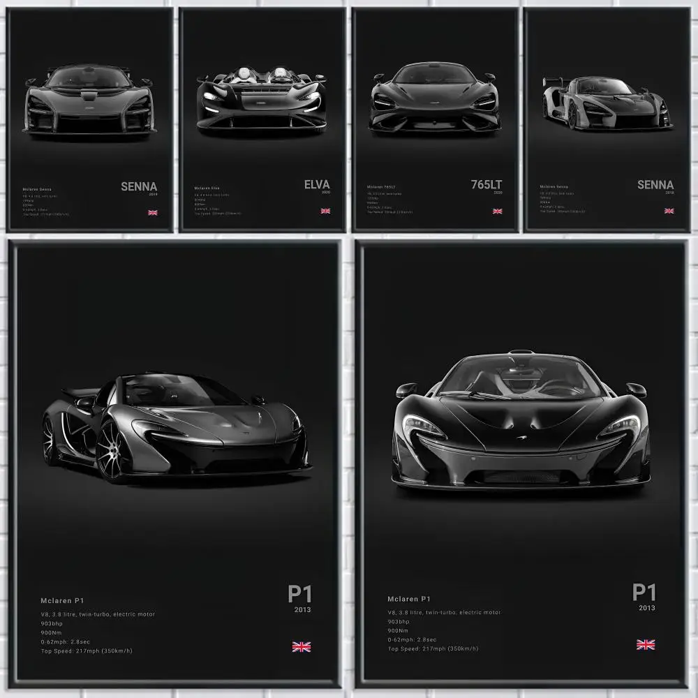 Black M-McLaren Supercar SENNA Poster Room Wall Art Decor Waterproof Stickers For Home Bar Bedroom Decoration