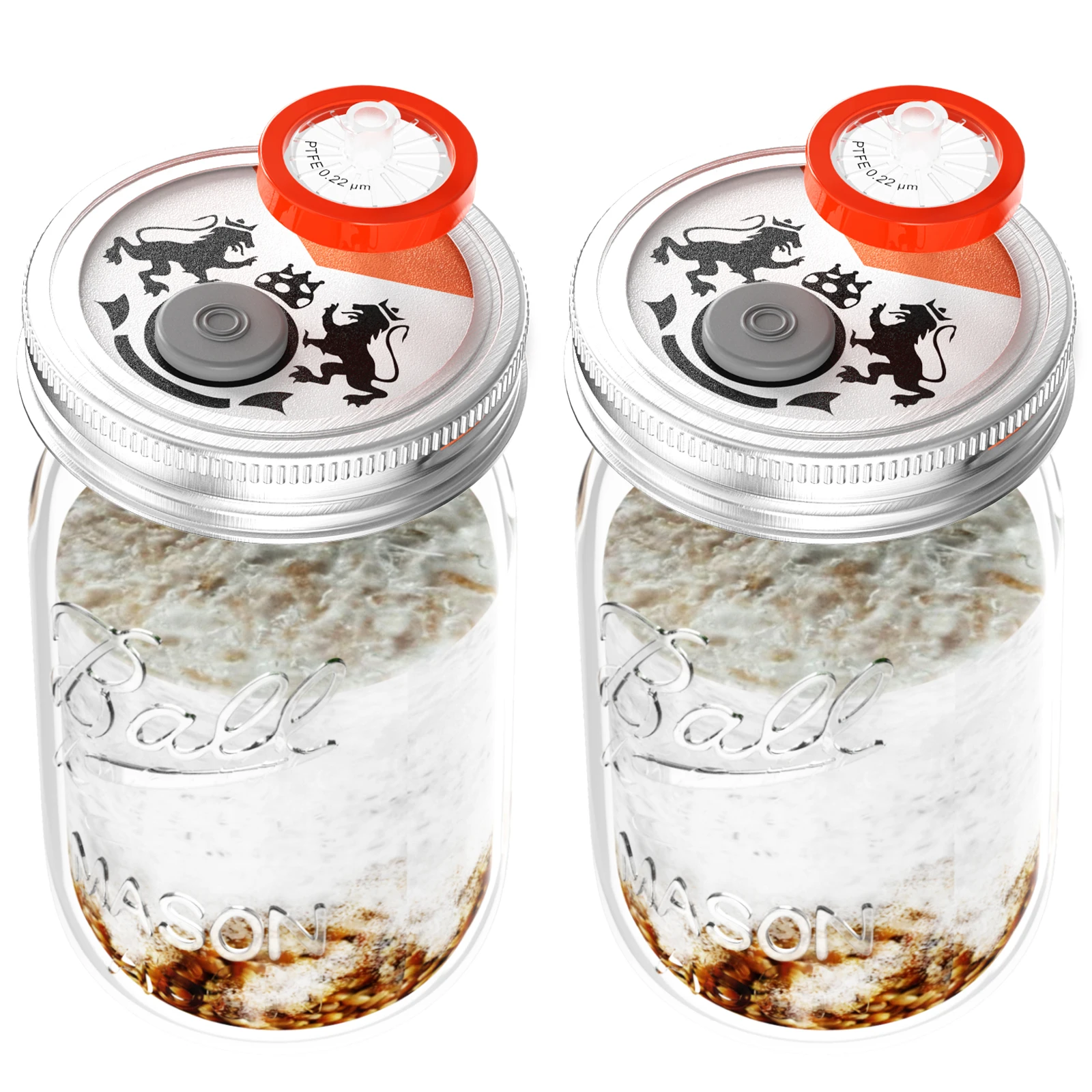 مجموعة زراعة الفطر، جرة ميسون 500 مل مع أغطية مقاومة للصدأ من النوع المنفصل، ومرشحات PTFE ومنافذ حقن ذاتية الشفاء