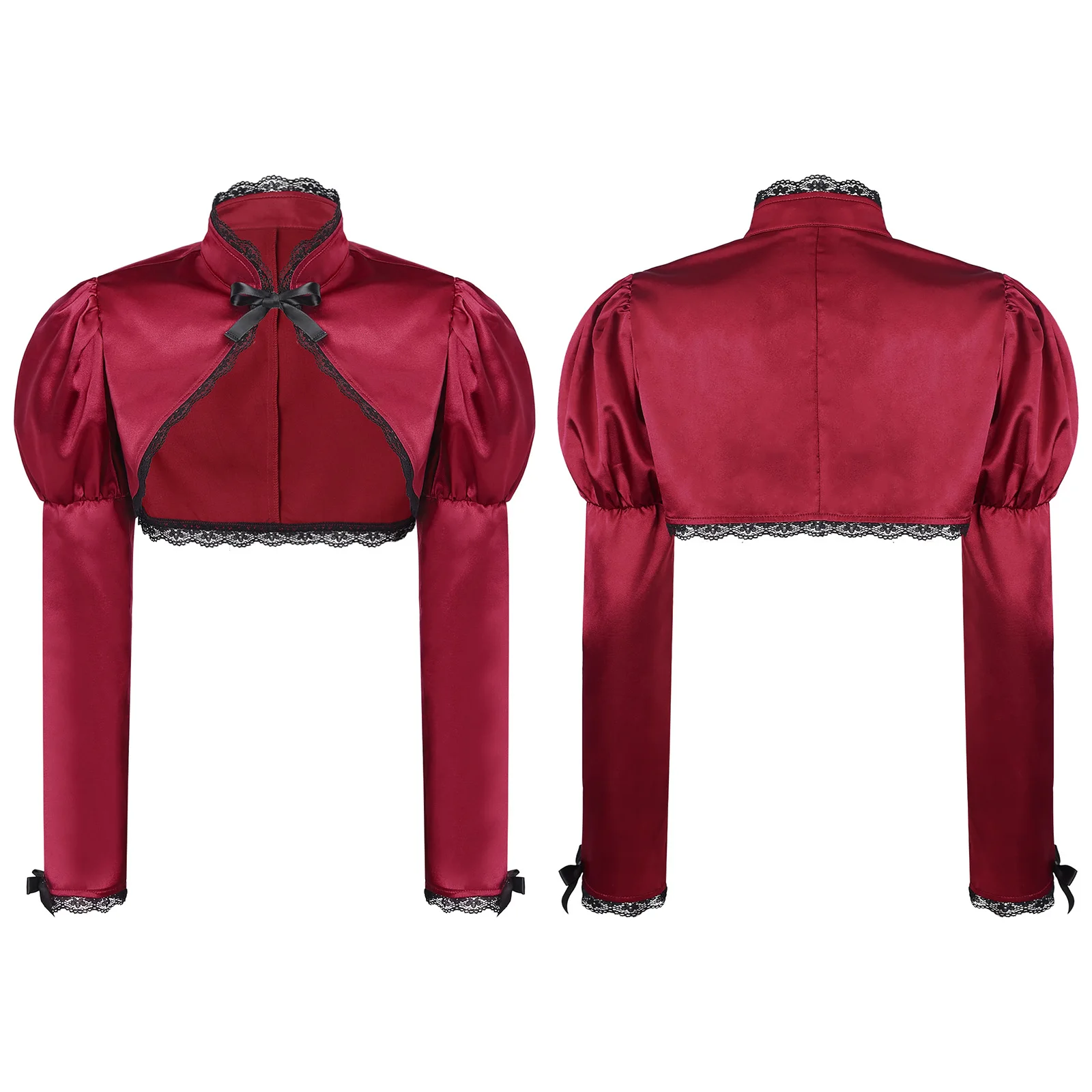 Women Halloween Medieval Renaissance Vampire Cosplay Costume Puff Sleeve Lace Satin Vintage Victorian Gothic Bolero Shrug Shawl