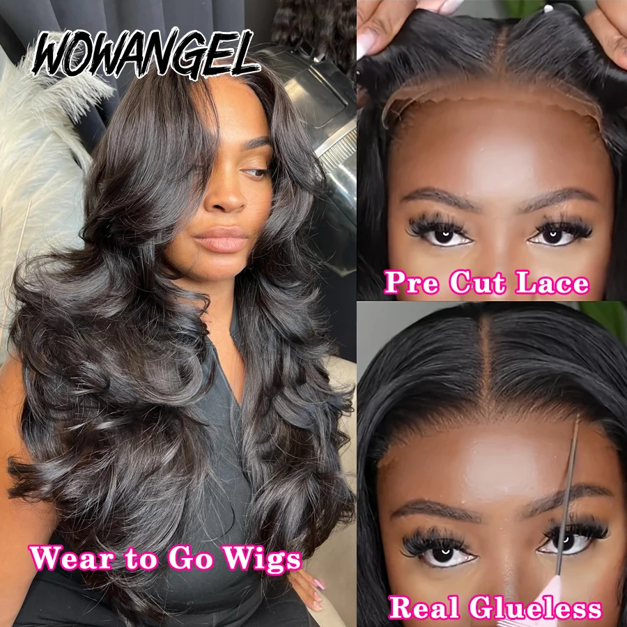 Wow Angel 250% 5x5 HD Lace Closure Glueless Wigs 34in Body Wave Wig Human Hair Wigs Pre Cut Lace Ready to Go Wig For Woman