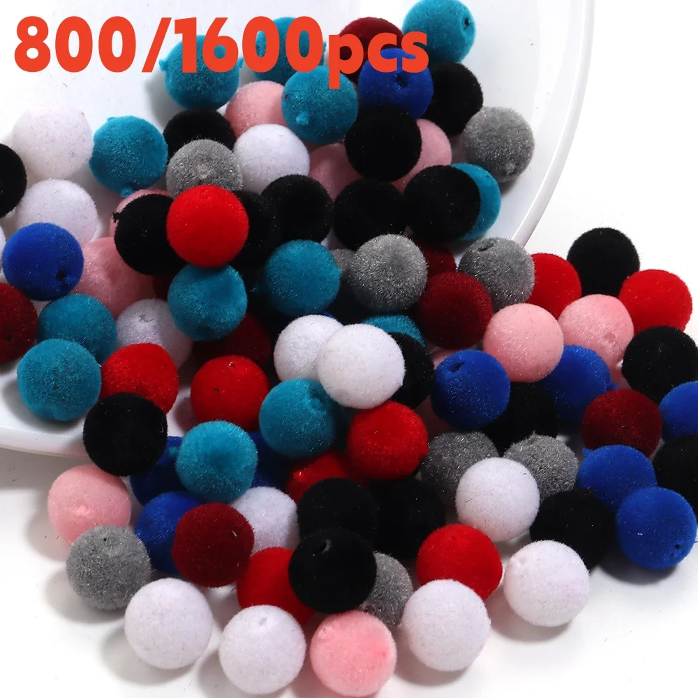 800/1600Pcs Resin Beads 8/10mm Round Colorful Velvet Loose Spacers Beads for Jewelry Making Handmade DIY Accessories Wholesale