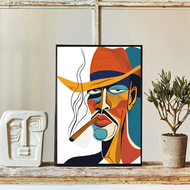 Minimal Lines Cigar Smoke Man Woman with Cigar Smoing Art Posters Canvas Painting Wall Prints Picture for Living Room Home Decor