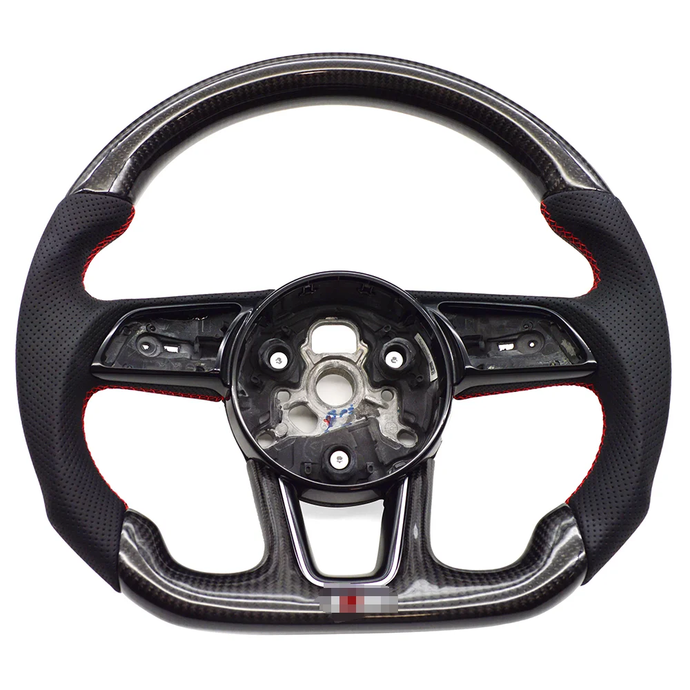 

"Ultimate control: For Audi S logo A4 B9 semi-perforated red line carbon fiber steering wheel"