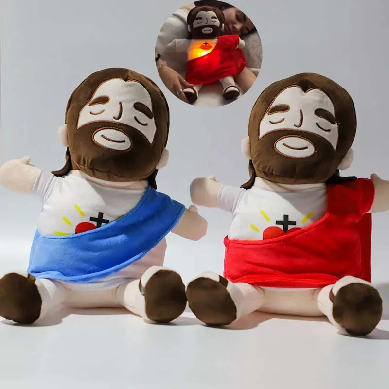 New Baby Soothing Breathing Jesus Plush Toy Jesus Doll Four-Gear Adjustment Children Music Sleep Companion Toy Kids Xmas Gifts