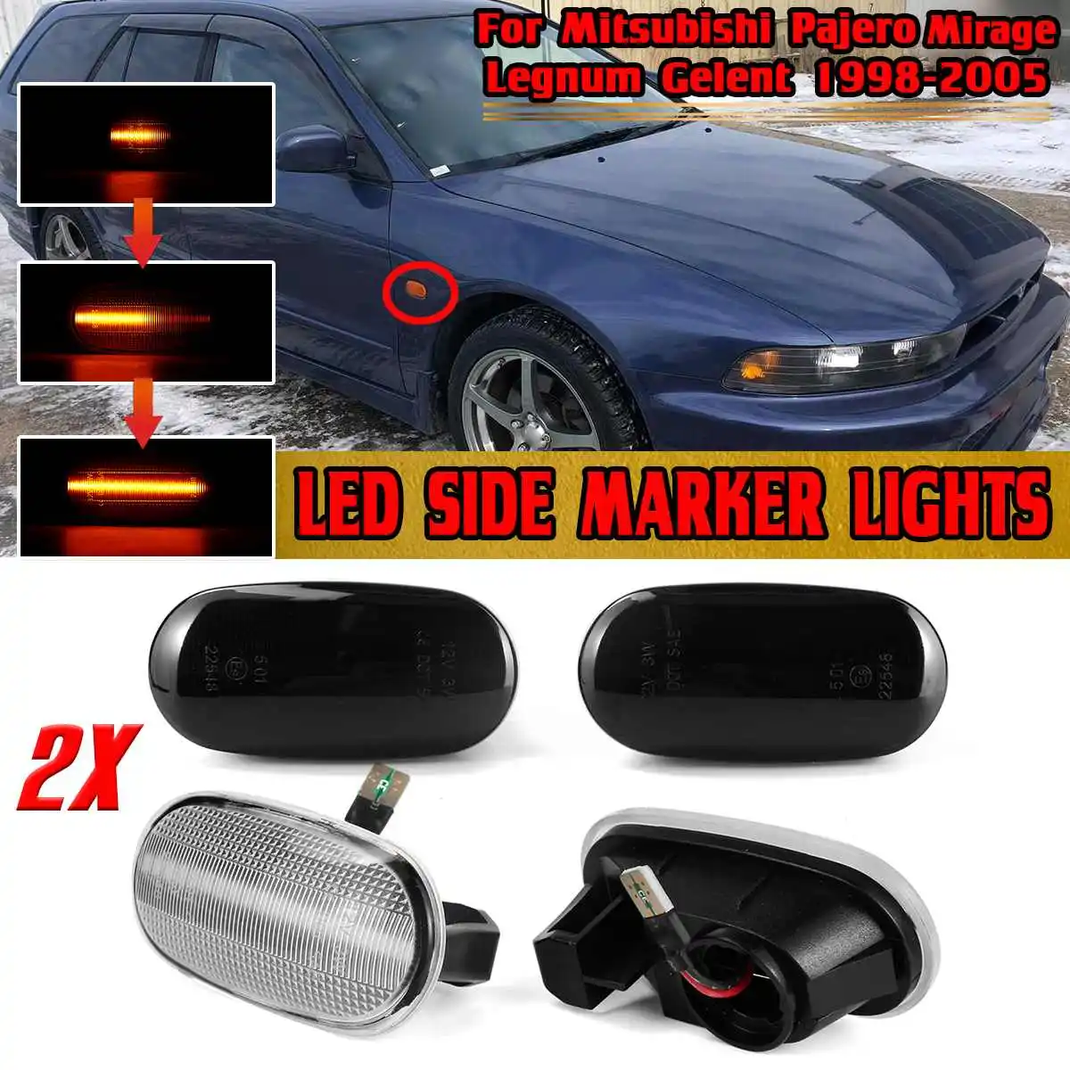 Pair Dynamic LED Side Marker Lights For Mitsubishi Pajero Mirage Legnum Gelent 1998-2005 Side Repeater Turn Signal Blinker Lamp