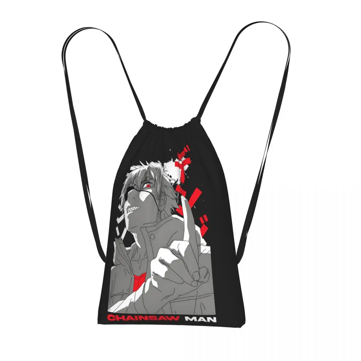 Anime Chainsaw Man Devil Drawstring Backpack hiking cycling Bag Portable Travel Drawstring Bag for Men Women