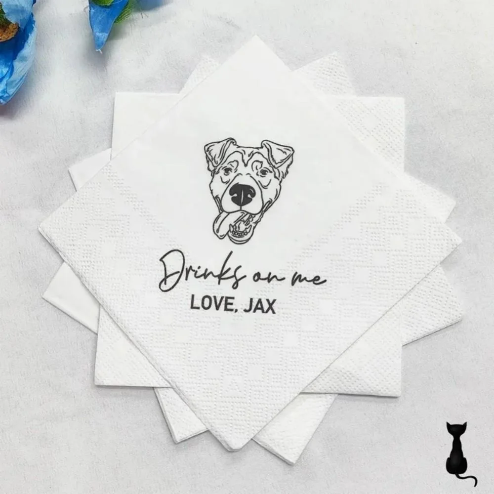 تخصيص الحيوانات الأليفة المناديل الزفاف ، الحيوانات الأليفة الوجه واسم منديل ، الحيوانات الأليفة خط واحد رسم منديل ، الكلب منديل الزفاف ديكور ، منديل عيد ميلاد
