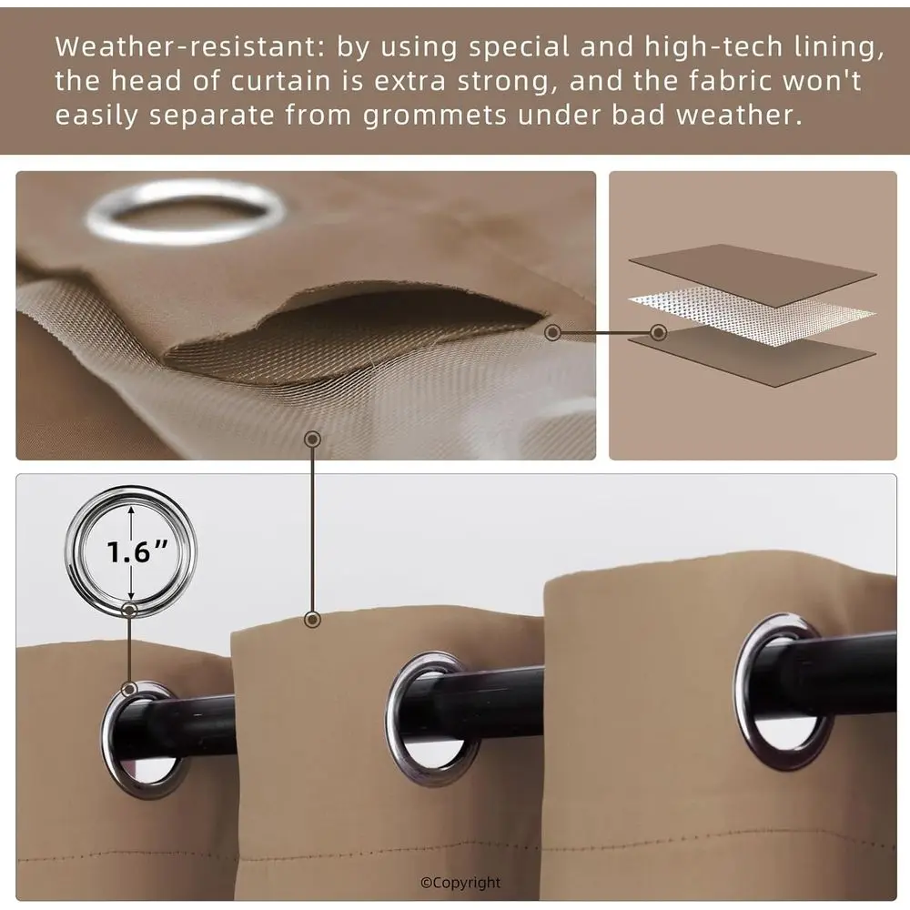 카멜 브라운 84x84 방수 야외 커튼 (그로밋 탑), 햇빛 차단 및 가정, 침실, 거실의 프라이버시 보호