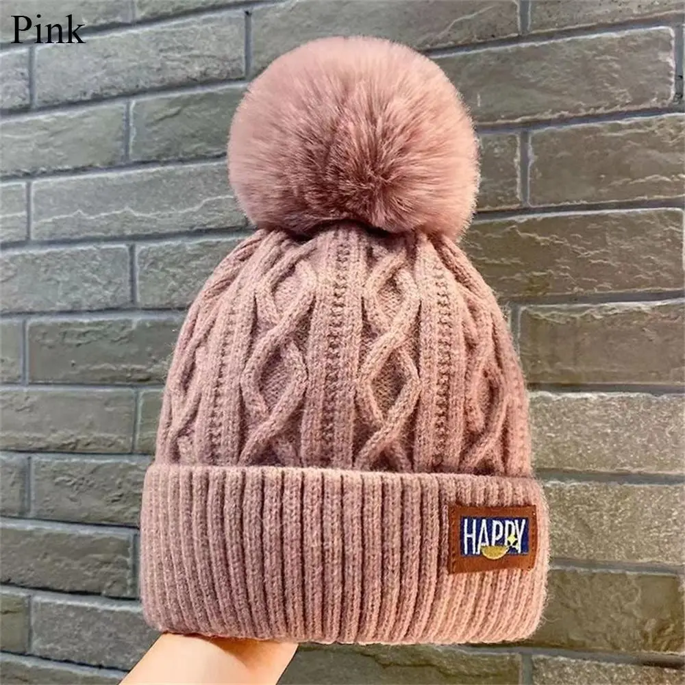 Stylish Thickened Winter Hat Keep Warm Beanie Hats Knitted Cap Women Pompoms Hat Ear Protection