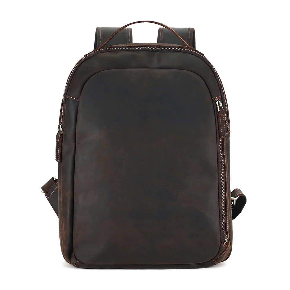 

Men Genuine Leather Backpack for 15.6" Laptop Vintage Crazy Horse Shoulder Bag Travel Business Male SchoolBag