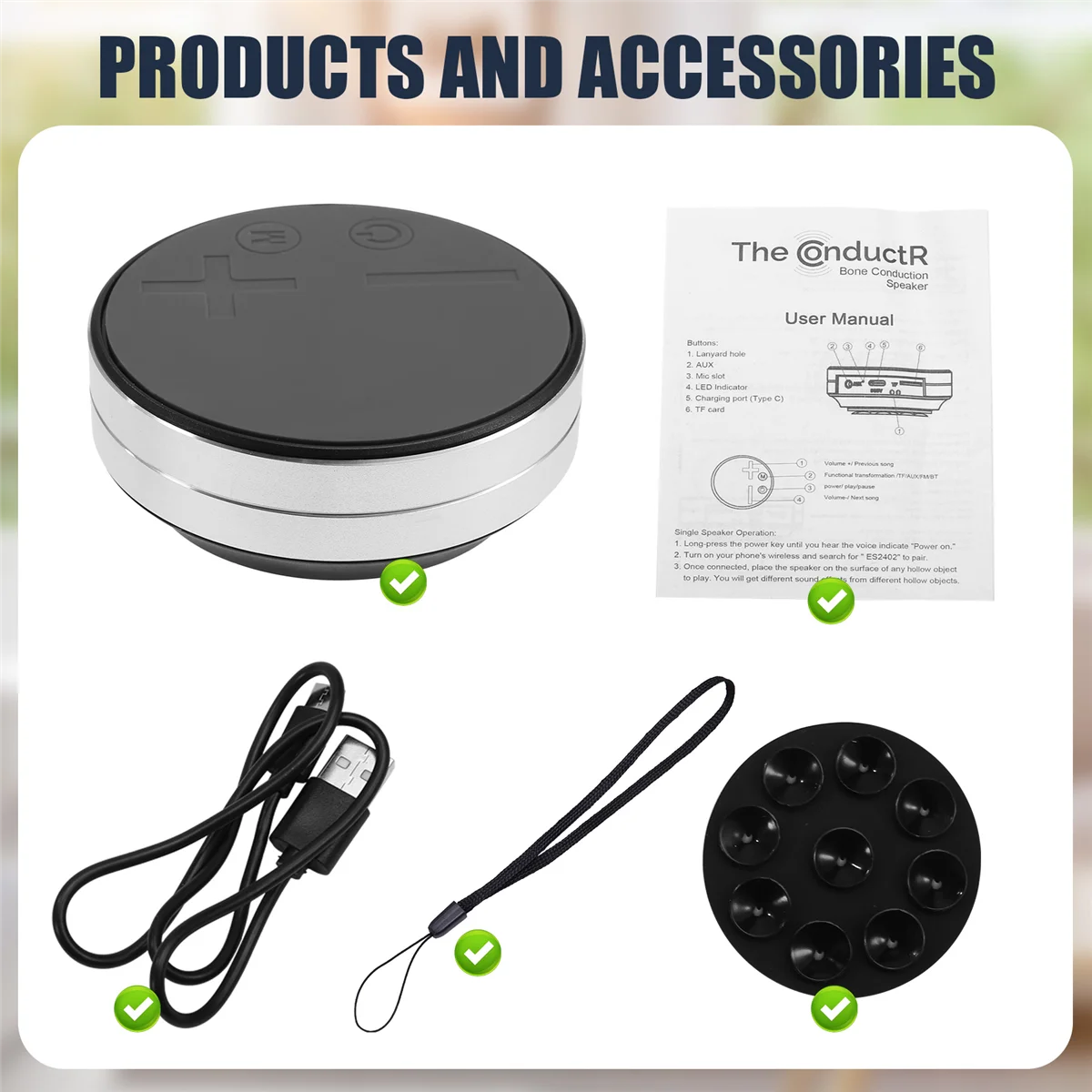 ADEGBO-Improved Extra Large TWS Bone Conduction Bluetooth-Lautsprecher TWS Wireless Silver