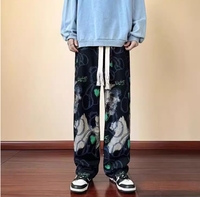 Hip hop street Bear graffiti straight leg casual pants men's and women's Japanese retro baggy wide leg sweatpants