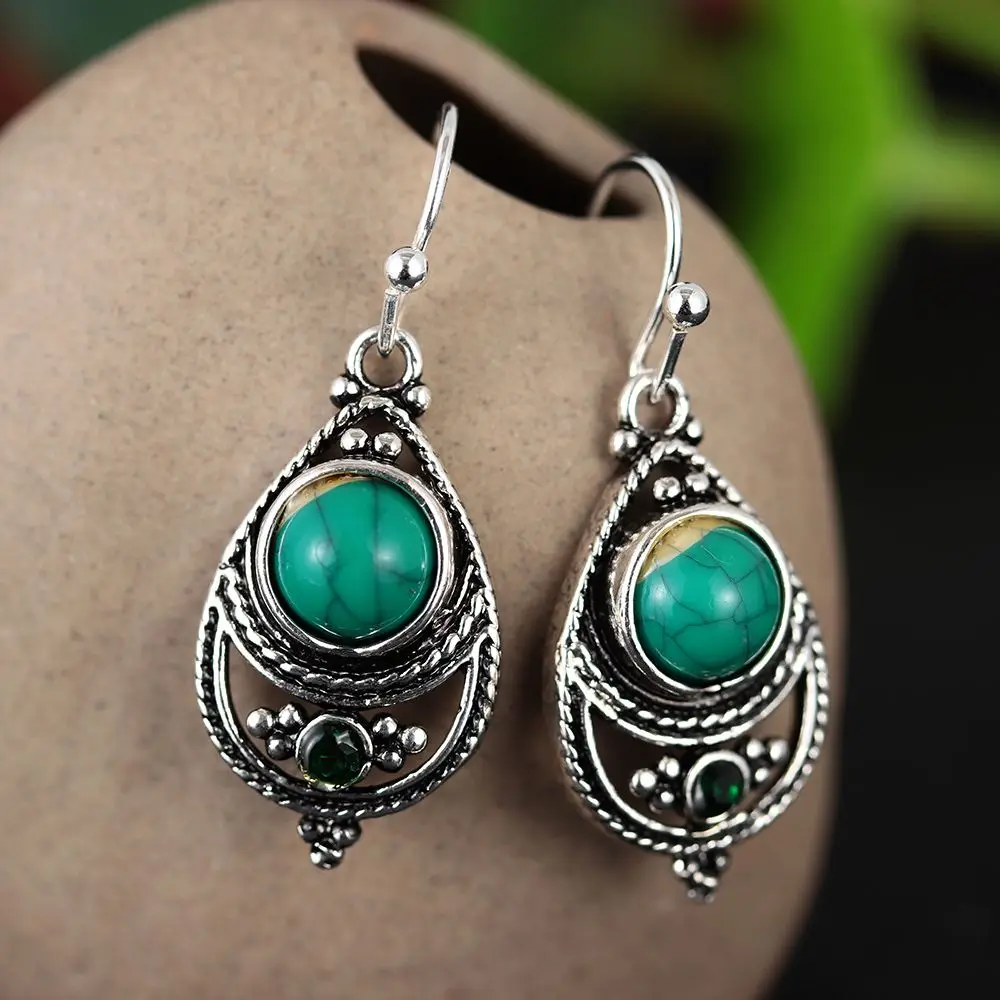 Boucles d'oreilles pendantes en argent 925 avec crochet pour femme, pierre précieuse naturelle, turquoise, bijoux fantaisie