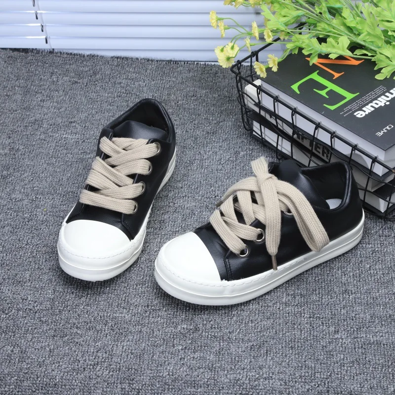 

Simple Adult Leather Panel Shoes Men and Women PU Leather Casual Shoes Youth Lace-Up Non-Slip Skate Shoes Couples Classic Shoes