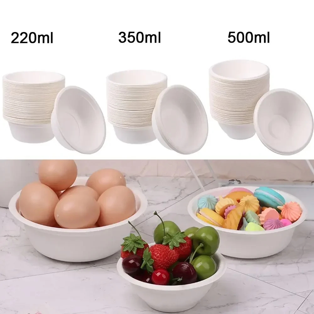 . 50PCS/Pack 220/350/500ml Disposable Dinnerware ECO-Friendly White Paper Bowl Disposable Tableware Outdoor Party Dining Supply