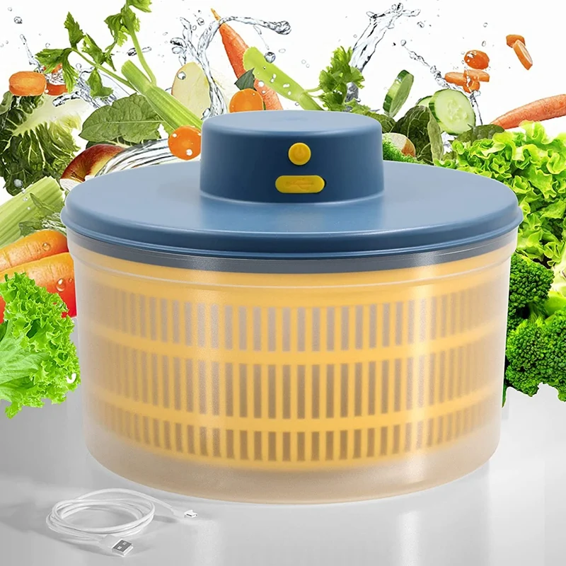 Electric Salad Spinner - Lettuce Vegetable Dryer, USB Rechargeable, Quick Drying Lettuce Fruit Spinner With Bowl