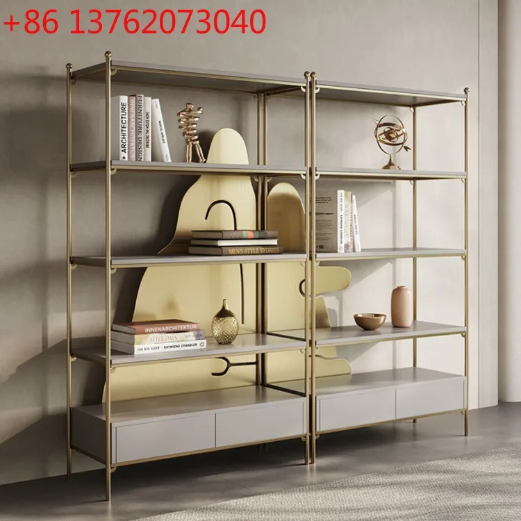 

Light luxury bookshelf stainless steel metal office modern decorative cabinet bogu shelf