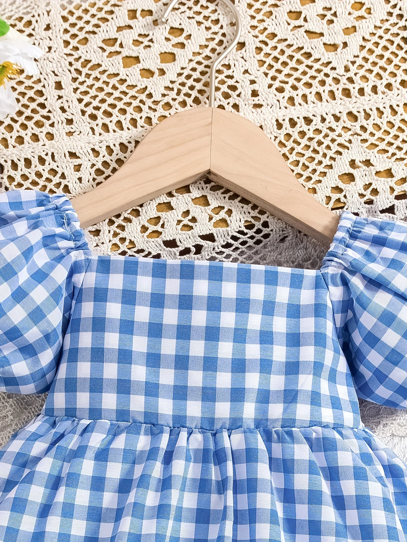 Baby Girl Blue Plaid Dress With Bubble Sleeve Princess Dress For Spring/Summer Outdoor Party