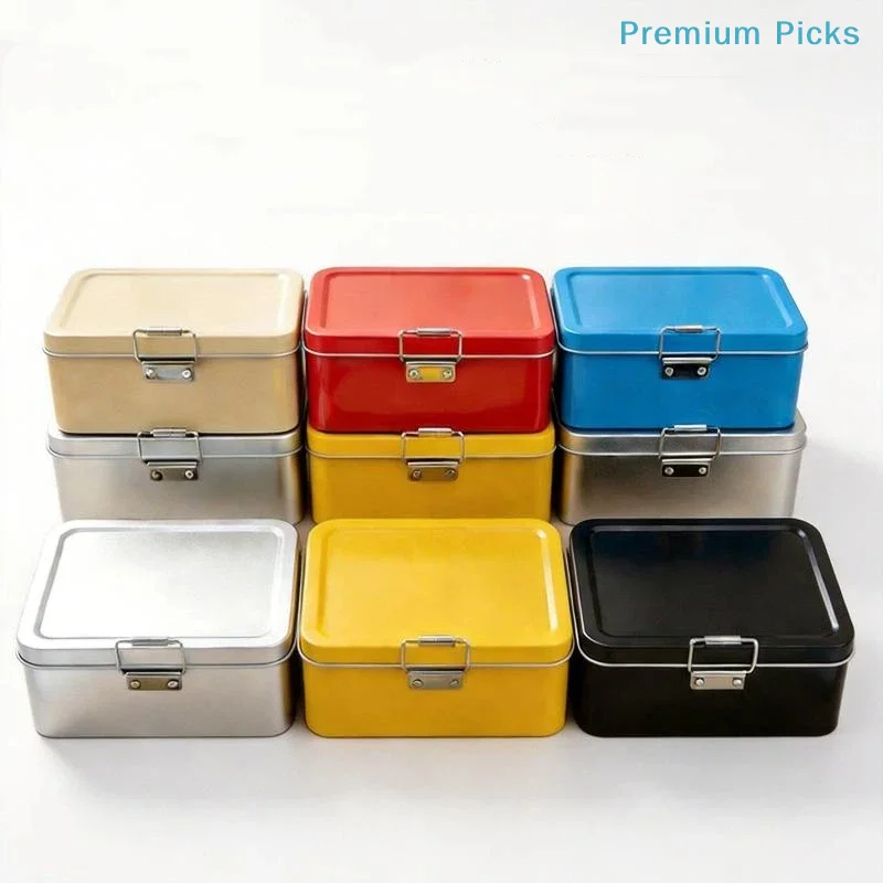 1Pc Retro Frosted Buckle Iron Storage Container Rectangular Food Grade Tinplate Box for Spice Tea Leaves Dry Goods Storage