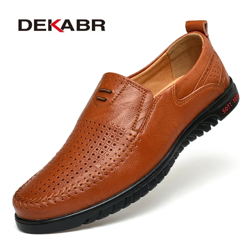 DEKABR Summer Men Shoes Casual Luxury Brand Genuine Leather Mens Loafers Moccasins Italian Breathable Slip on Boat Shoes Size 47