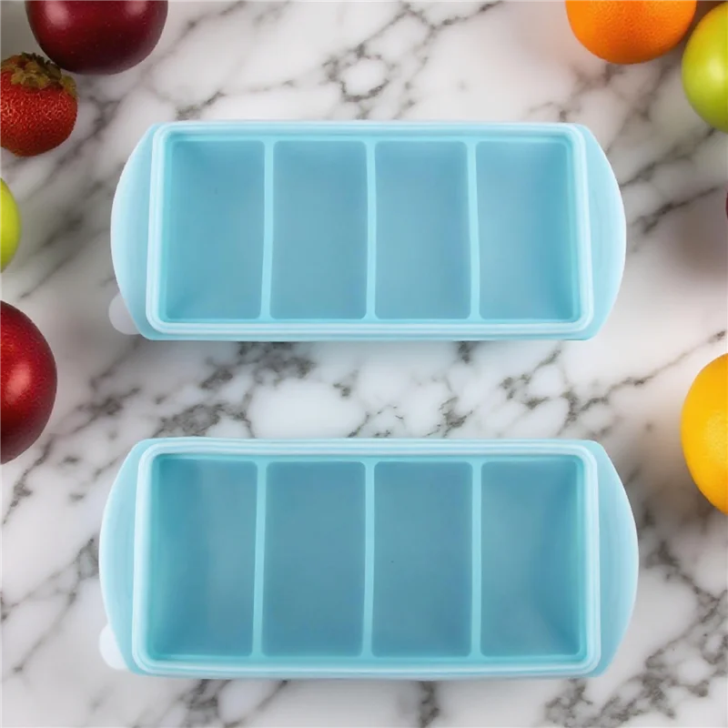 قوالب طعام للفريزر من السيليكون مع صينية مكعبات ثلج بغطاء، حاوية فريزر، تجميد وتخزين الحساء 2 قطعة #3
