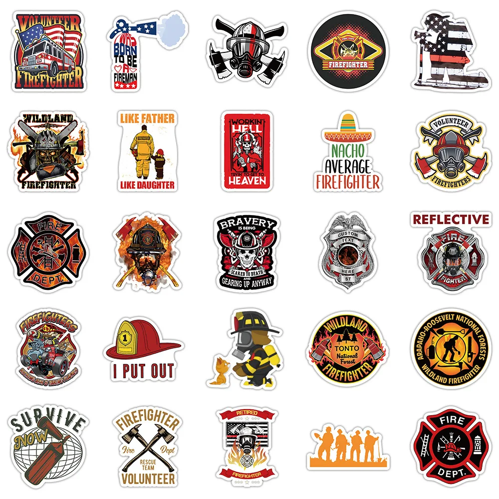 50/100Pcs INS Cartoon Firefighter Fire Engine Stickers PVC Waterproof Stickers Decals For Kids Boys Girls Toys Gifts