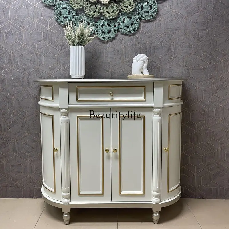 

European-style entrance cabinet, simple European foyer entry cabinet, French high-end luxury semi-round cabinet