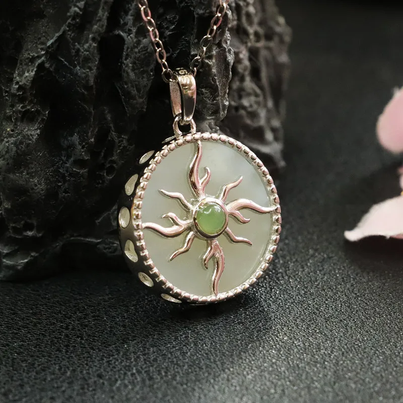 

S925 Silver Smooth Plaque Pendant Natural Hetian Jade Minimalist Charm HT2111010