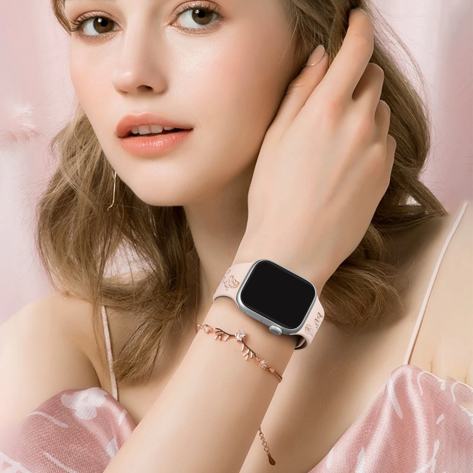 Ремешок с гравировкой для Apple Watch, 45 мм, 44 мм, 42 мм, 41 мм, 40 мм, 49 мм, 38 мм, силиконовый браслет Correa серии 8 9 7 SE 6 5 4 3 Ultra 2