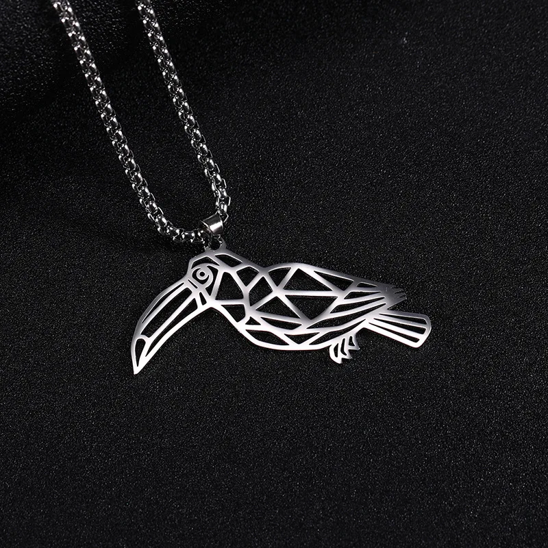 HIPEE Fashion Stainless Steel Woodpecker Pendant Necklaces For Women Hollow Bird Pendant Necklace Animal Jewelry Clavicle Chain