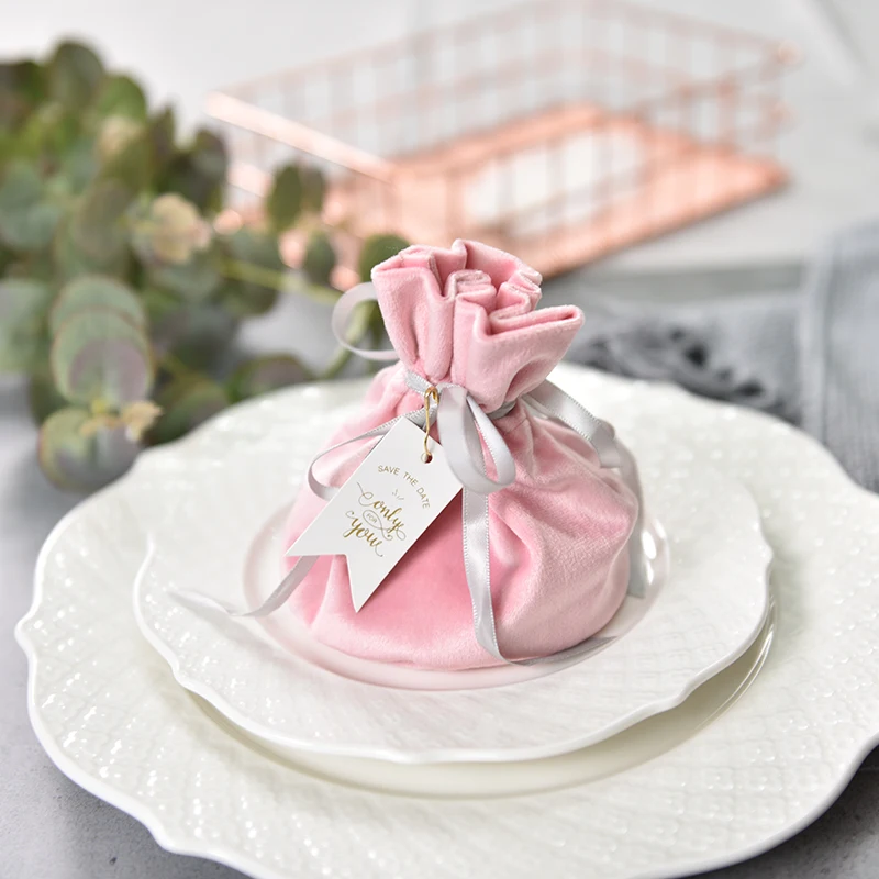 Hot sale pink Velvet wedding candy bag Europe Chocolate Package Bag Gift Box For Wedding home party suppiles free shipping