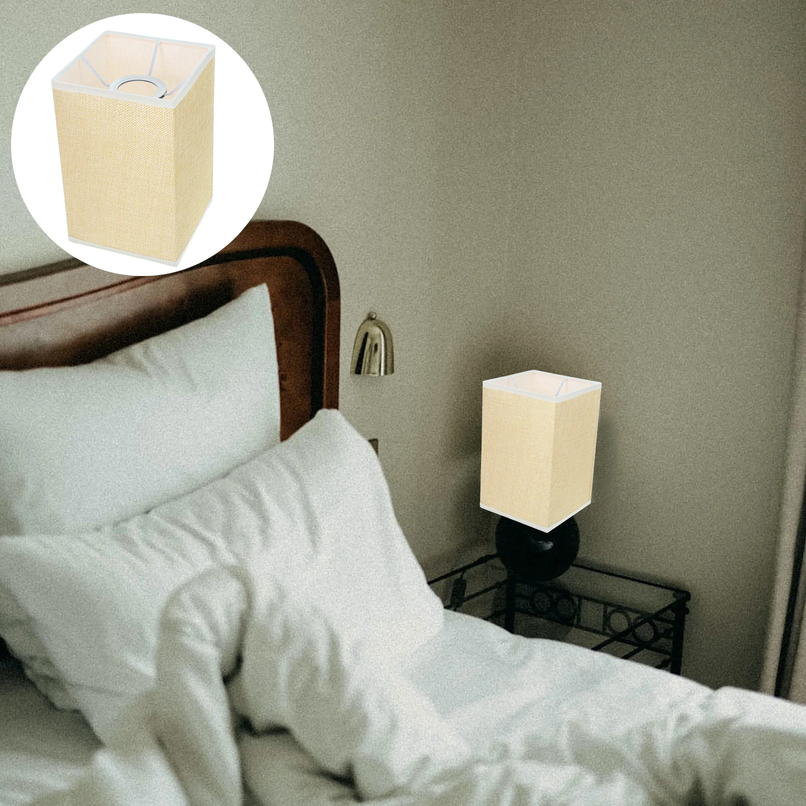 

Square Lampshade Table Lamp Cover Fabric Linen Cloth Yellow Shade Replacement Bedside Light Metal Decor Lampshades