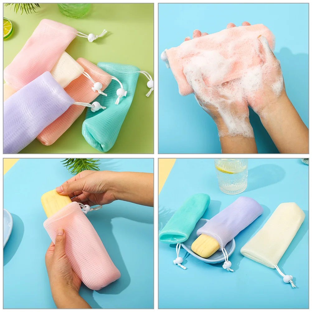 Bolsa de jabón de malla para espuma de ducha, bolsa exfoliante de barra de colores, 5 uds.