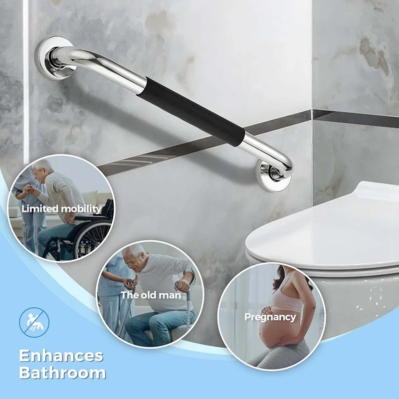 Grab Bars For Shower,2 Pack 16 Inch Anti-Slip Shower Handle With Rubber Grip, Handicap Grab Bars For Elderly For Wall Durable