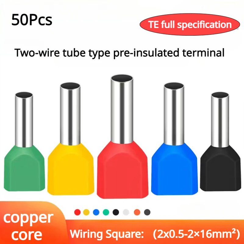 copper core  Ferrules Cord End Crimp Terminal Double Wire Connector  Electrical Cable Connector Two-wire tube type pre-insulated