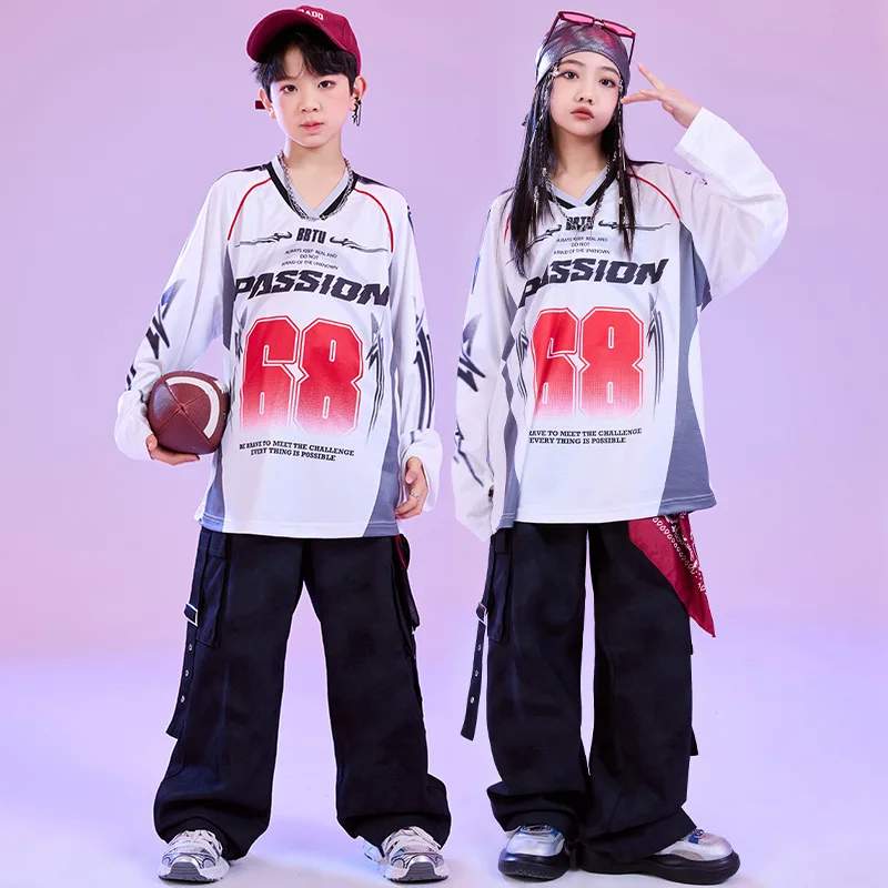 Kid Hip Hop Clothing White Gray Letters Sweatshirt Black Casual Tie Dye Cargo Pants for Girl Boy Jazz Dance Wear Costume Clothes