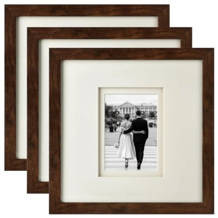 

Фоторамка квадратная 12x12 дюймов с двойным плавающим матовым покрытием 5x7, цвет слоновой кости, под дерево, с полированным закаленным стеклом HD для W