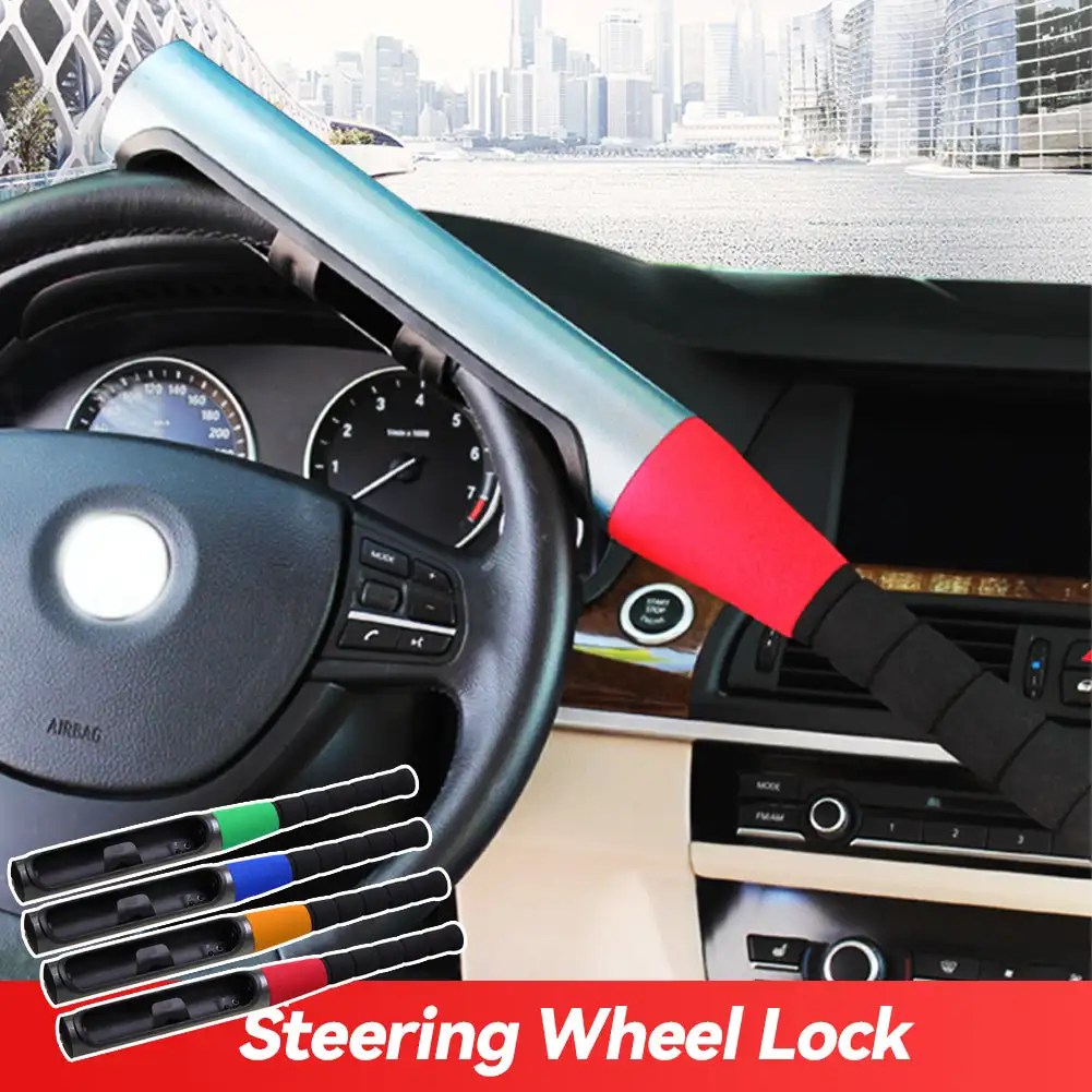 

Car Steering Wheel Steel Lock Seat Belt Anti-theft Lock Baseball Bat Style Tools with Keys Easy Installation Fits Most Cars