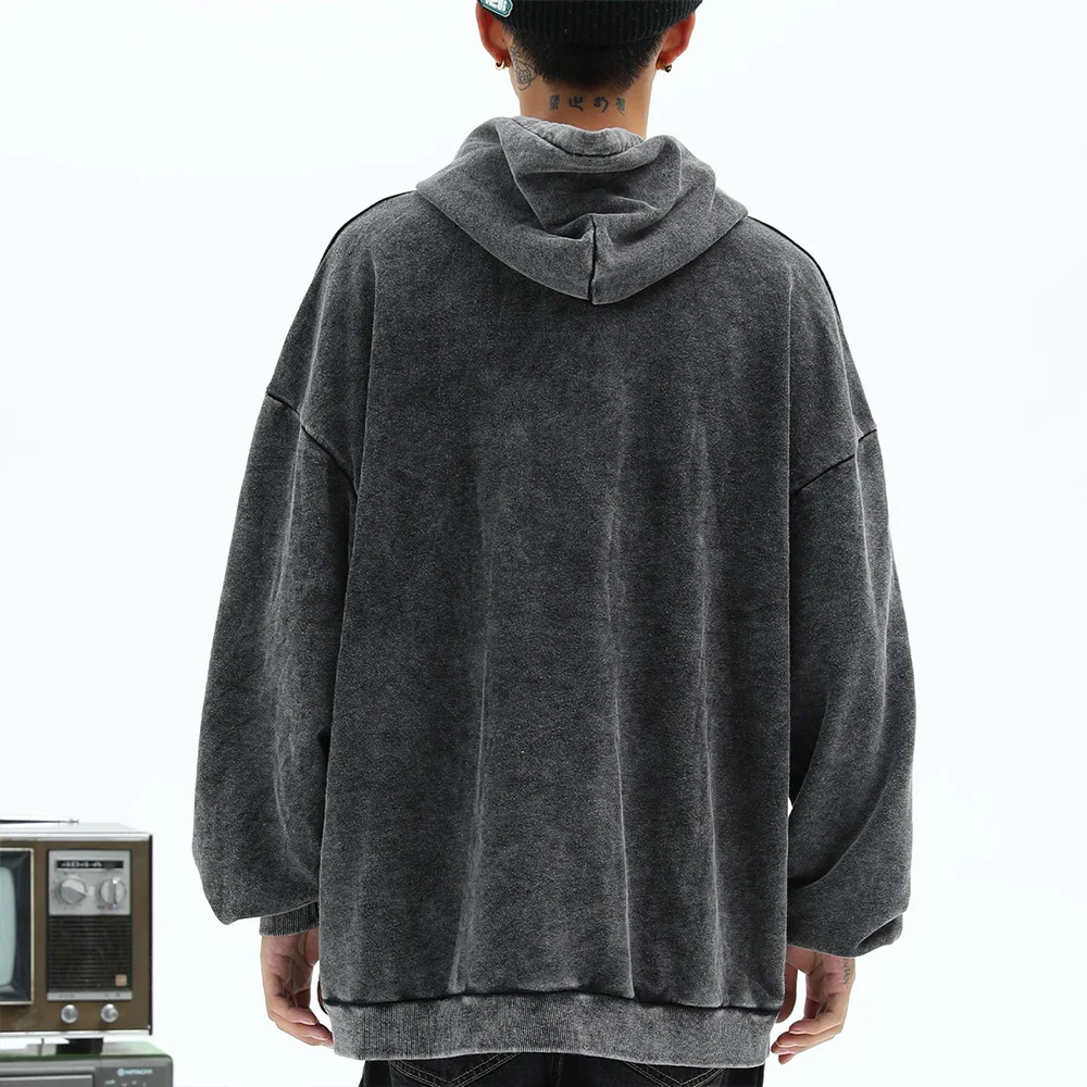 Hop Hip Washed Vintage Hoodies Men Streetwear Fleece Pullover Oversize Harajuku Casual Sweatshirts Distressed