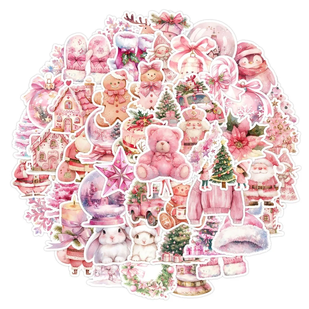 10/50PCS Nordic Style Pink Christmas Graffiti Stickers for Notebook Laptop Phone Wall Decoration Gift Boxes Holiday Stickers