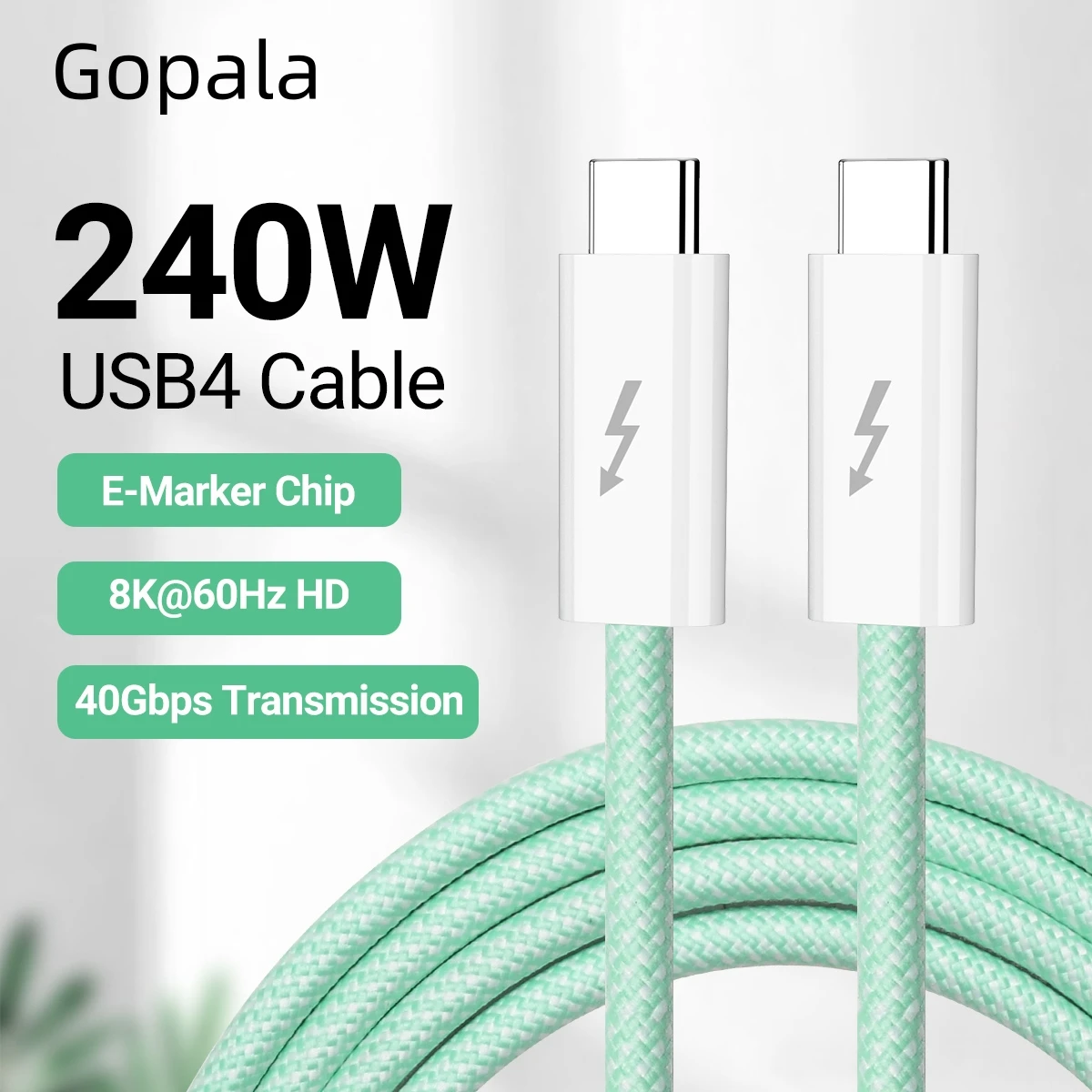 Gopala USB C 케이블, 맥북 프로, 아이패드 프로, 아이폰 15 프로, 애플 비전 프로용, 6 피트 케이블, USB-IF 인증, 240W