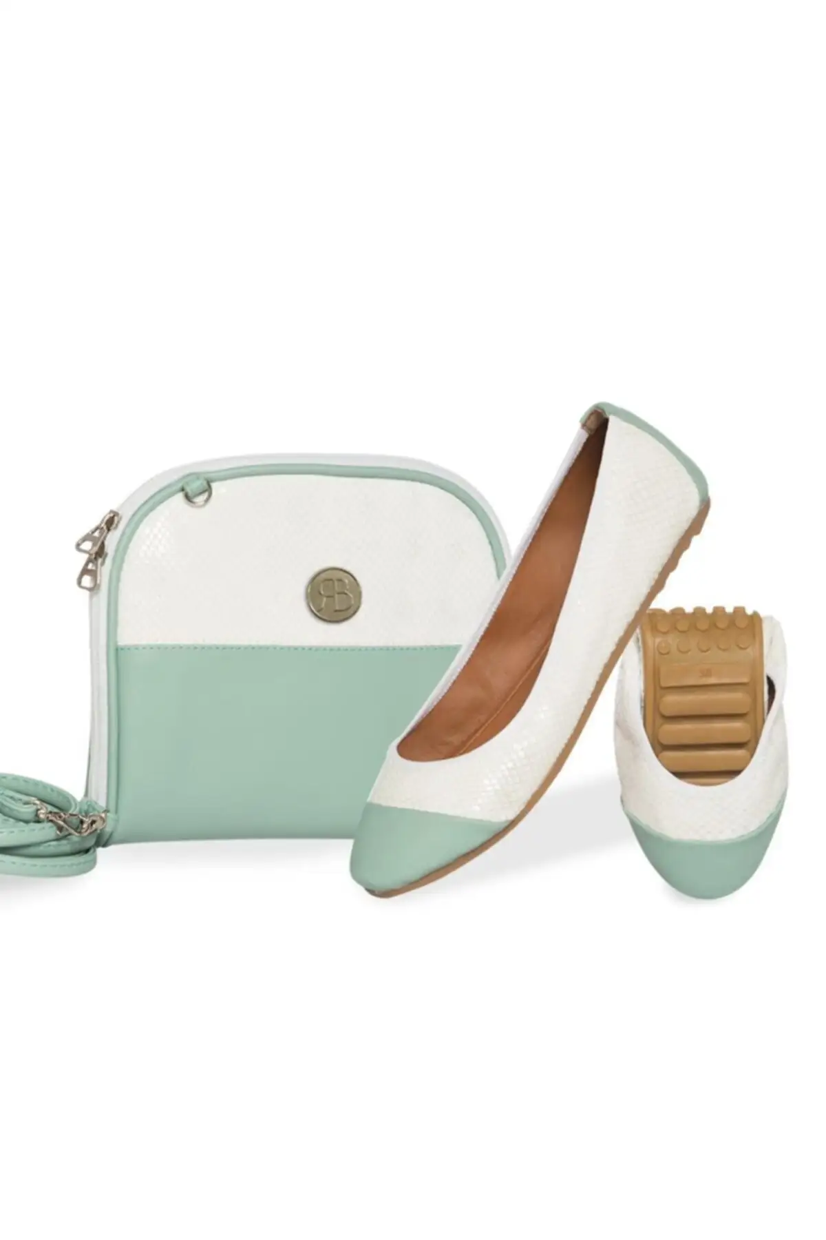 Women's Green Aquamarine Pinup Ballerina Shoes Bag Set