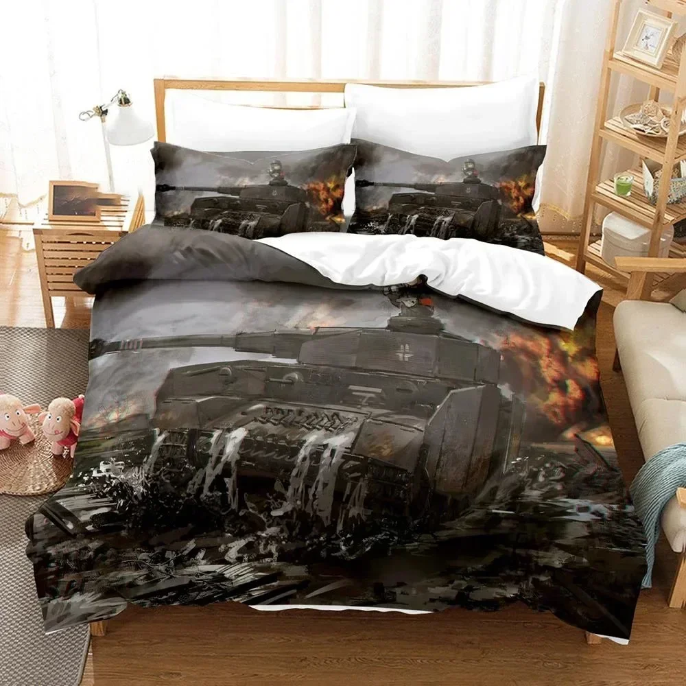 

3D Printed World of Tanks Bedding Set Duvet Cover Sheet Printed Bed Set Pillowcase Bed Full Queen King Size Comforter Bedroom