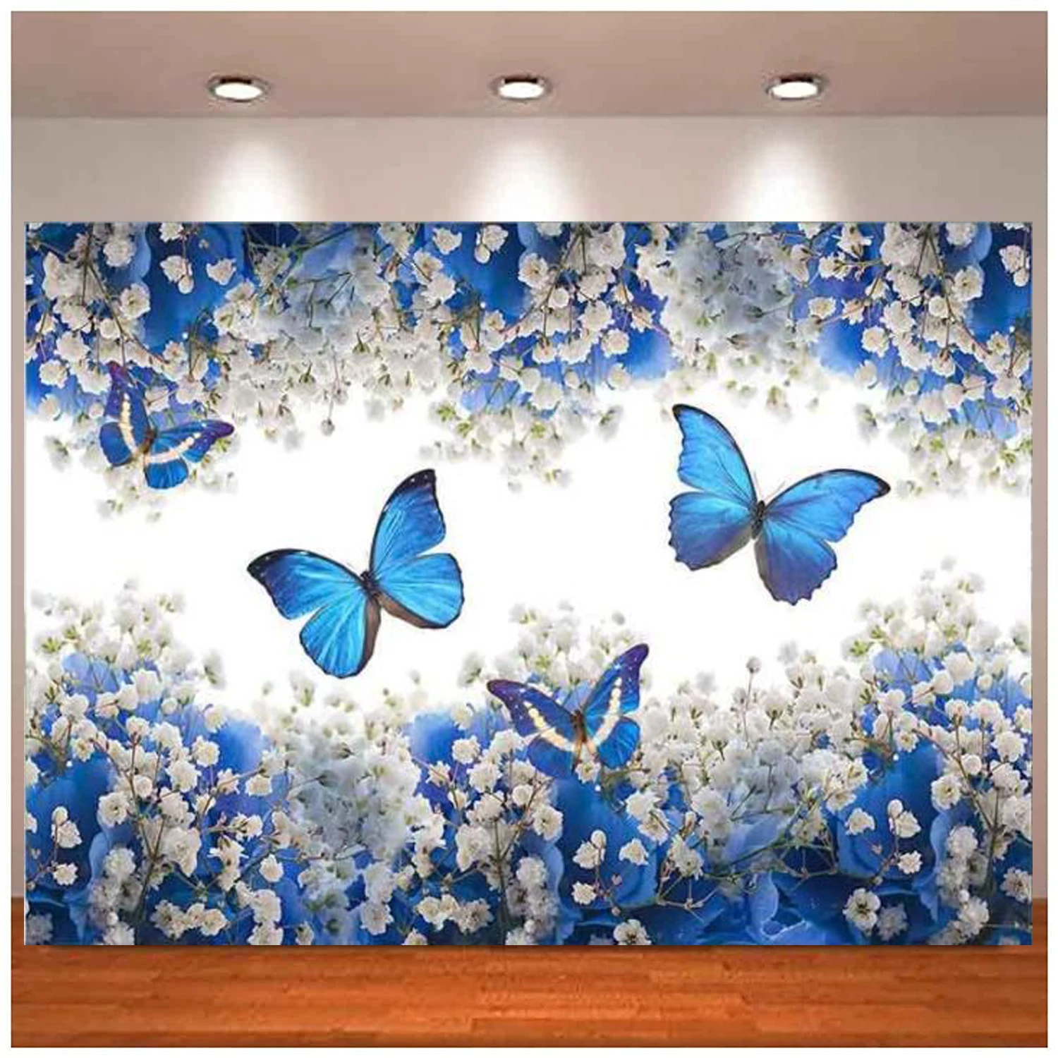 Wedding Photography Backdrop Gypsophila Blue Flowers Butterfly Backdrop For Pictures Themed Party Decorations Props