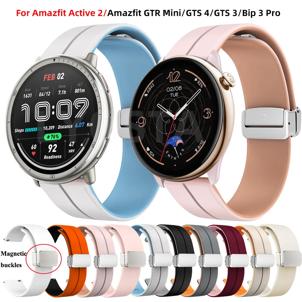 Correa de silicona con hebilla magnética de 20mm para pulsera deportiva Huami Amazfit Active 2/GTR Mini/GTS 4 Mini/Amazfit GTS 3 2e Bip 3/U Pro