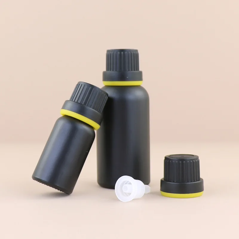 Botellas cuentagotas vacías de 10/30/50ml, aceite esencial de vidrio, líquido de aromaterapia, botella de pipeta de masaje negra mate rellenable