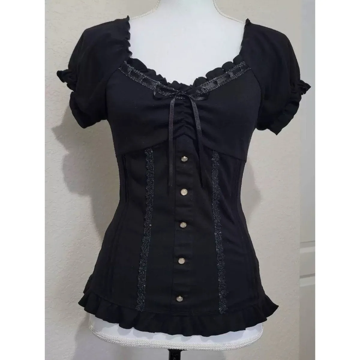 Japanese 2000s Y2k Punk Shirt Vintage Summer Sweet Bow Women's T-shirt Harajuku Aesthetic Hot Girl Tees Puff Sleeve Clothes Goth