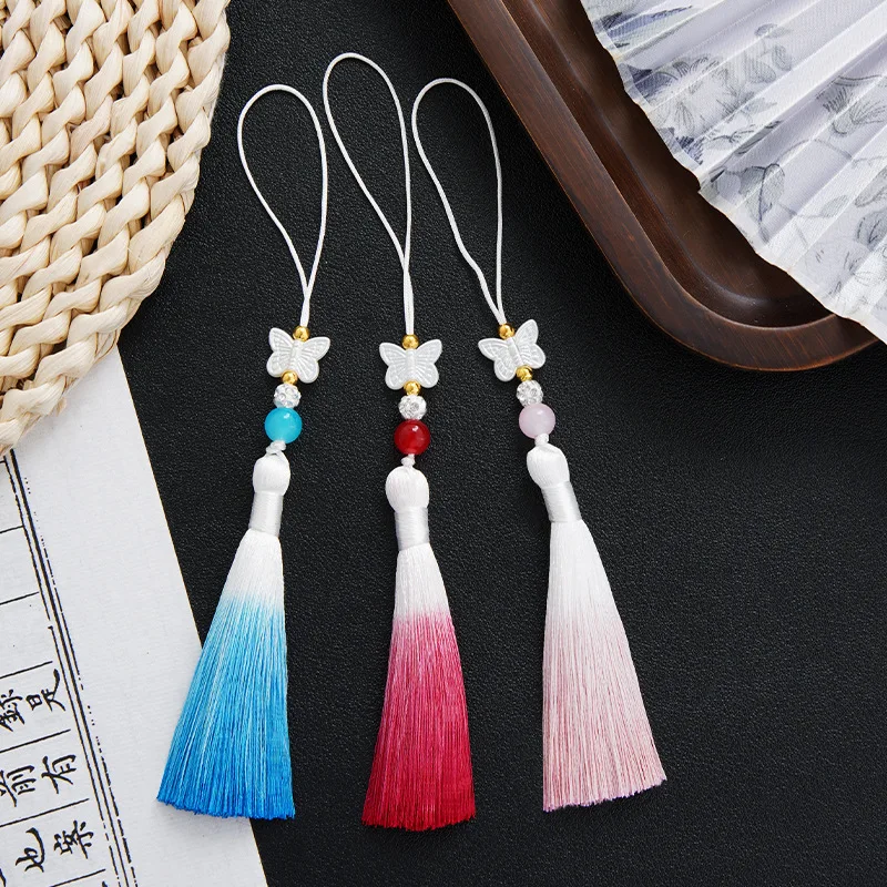 DIY Gradient Tassel Pendant, 8cm Butterfly Tassel Charm, DIY Craft Hanging Ornament for Car Bag Clothing Home Gift Decoration
